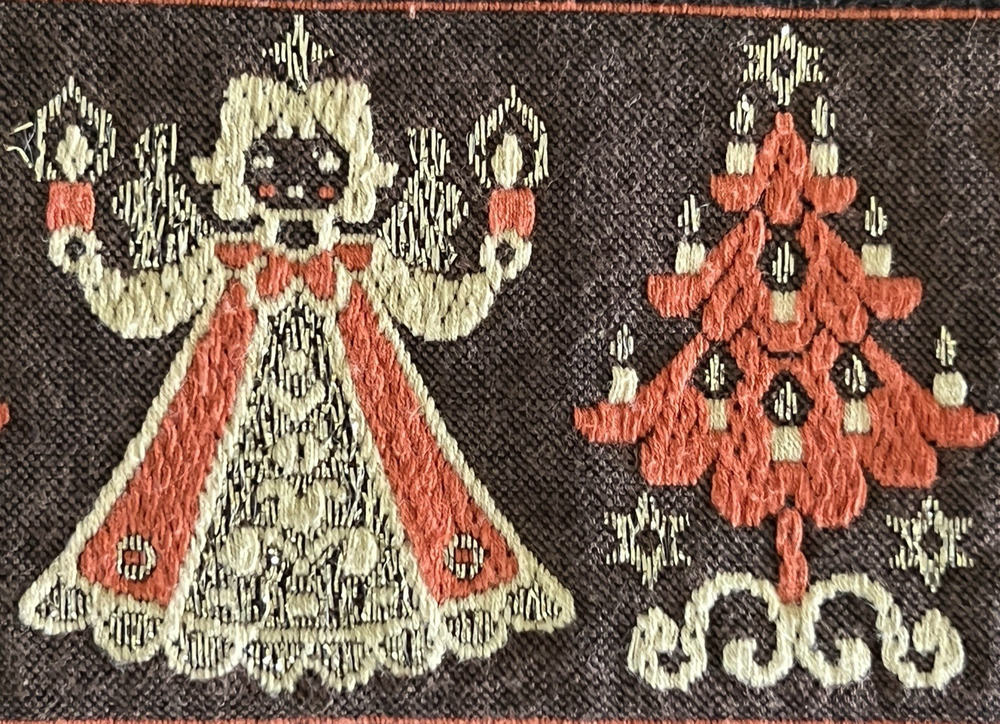 KOLF Austria FOLK ART Christmas Angel & Tree Brown Jacquard Tablecloth Vintage